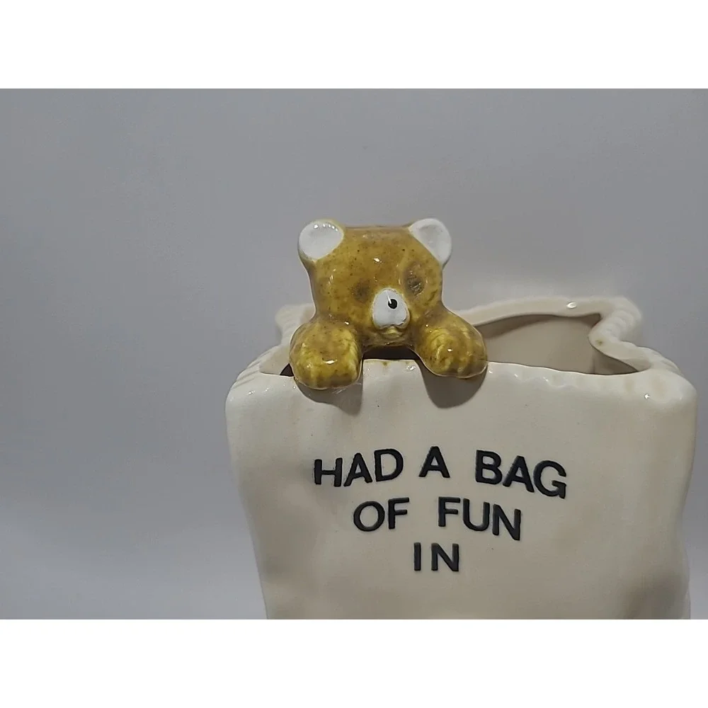 Vintage Ceramic‎ Pen Holder Teddy Bear Texas Souvenir